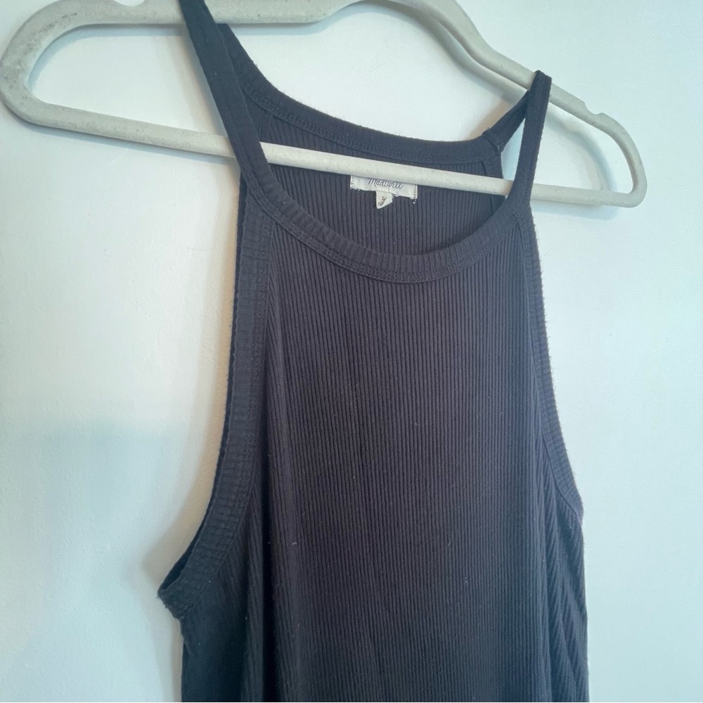 Madewell Ribbed High-Neck Tank Dress - Black - Size L - Picture 2 of 4